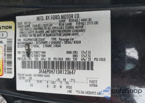 2013 Ford Fusion Se from USA, damaged, VIN 3FA6P0H71DR123647